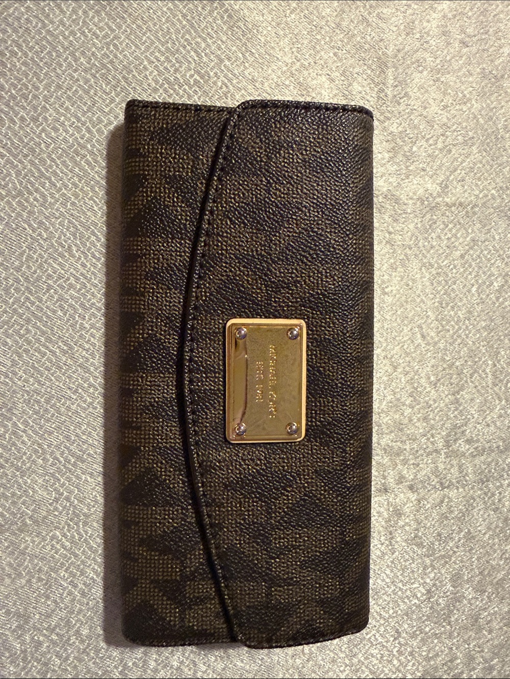 Michael Kors Dark Brown Logo Continental Wallet with Gold Plate